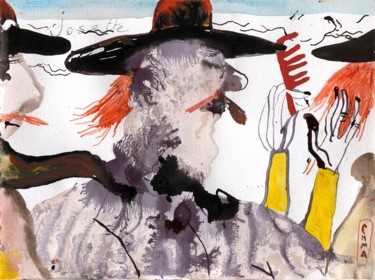 Zeichnungen mit dem Titel "Chasseurs" von Vakarelova Emma, Original-Kunstwerk, Aquarell