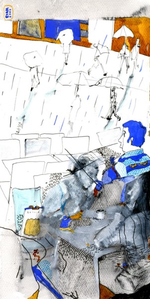 Dibujo titulada "Rain in Bordeaux" por Vakarelova Emma, Obra de arte original, Acuarela