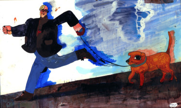 Tekening getiteld "Man and dog" door Vakarelova Emma, Origineel Kunstwerk, Acryl