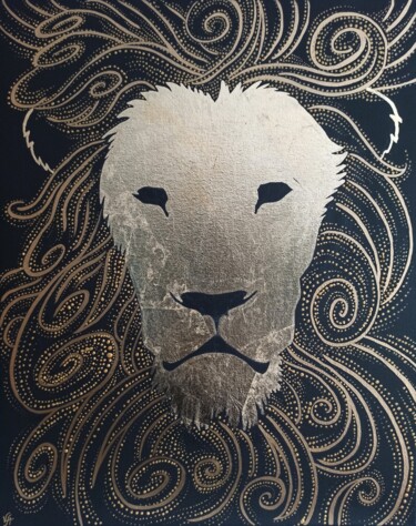 Painting titled "LION SPIRIT - abstr…" by Alona Vakhmistrova, Original Artwork, Marker Mounted on Wood Stretcher frame