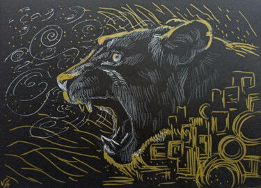 Drawing titled "LIONESS STRENGTH -…" by Alona Vakhmistrova, Original Artwork, Gel pen