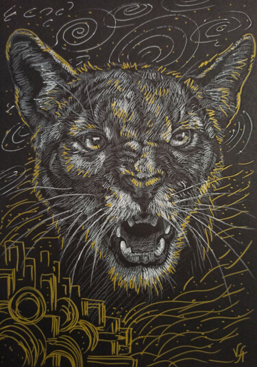 Drawing titled "PUMA POWER - abstra…" by Alona Vakhmistrova, Original Artwork, Pencil