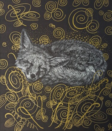 Drawing titled "SWEET DREAM FOX - a…" by Alona Vakhmistrova, Original Artwork, Pencil