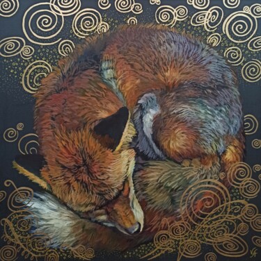 Картина под названием "SWEET DREAM FOX - o…" - Alona Vakhmistrova, Подлинное произведение искусства, Масло Установлен на Дер…