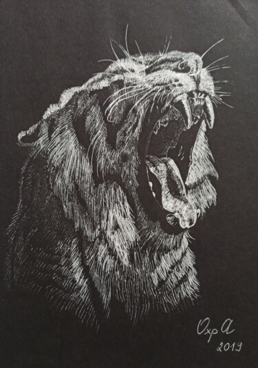 Drawing titled "TIGER FURY - small…" by Alona Vakhmistrova, Original Artwork, Gel pen