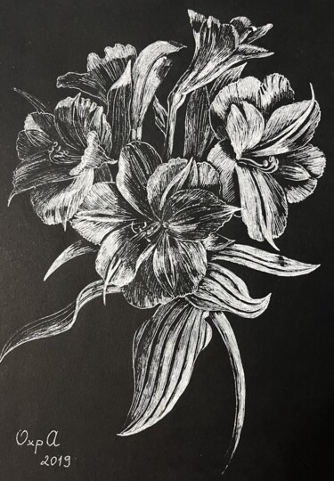 Desenho intitulada "LILY BOUQUET- small…" por Alona Vakhmistrova, Obras de arte originais, Caneta de gel