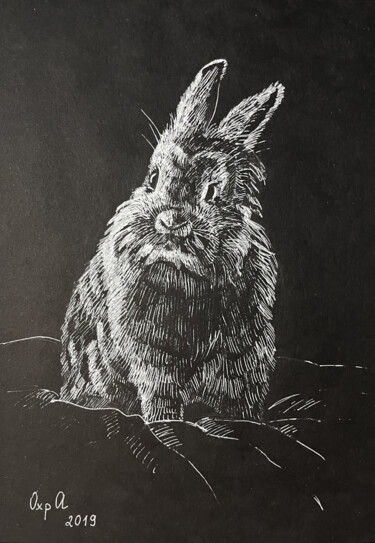 Drawing titled "SMALL BUNY - small…" by Alona Vakhmistrova, Original Artwork, Gel pen