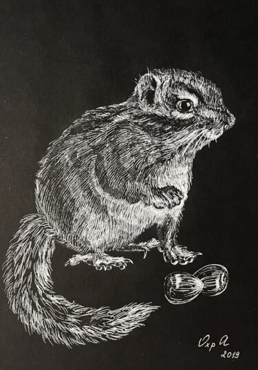 Рисунок под названием "SQUIRELL - small dr…" - Alona Vakhmistrova, Подлинное произведение искусства, Гелевая ручка