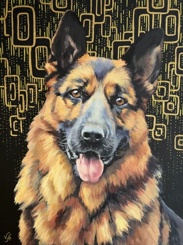 Painting titled "GERMAN SHEPHERD - d…" by Alona Vakhmistrova, Original Artwork, Oil