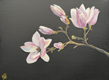 Painting titled "MAGNOLIA - flower,…" by Alona Vakhmistrova, Original Artwork, Watercolor Mounted on Wood Stretcher frame