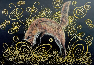 Dessin intitulée "FOX JUMP - animal d…" par Alona Vakhmistrova, Œuvre d'art originale, Pastel