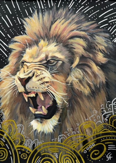 Painting titled "THE POWER OF A LION…" by Alona Vakhmistrova, Original Artwork, Acrylic
