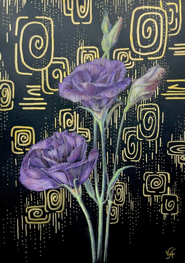 Zeichnungen mit dem Titel "EUSTOMA - floral ar…" von Alona Vakhmistrova, Original-Kunstwerk, Pastell