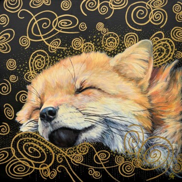 Painting titled "SWEET DREAM FOX - p…" by Alona Vakhmistrova, Original Artwork, Acrylic Mounted on Wood Stretcher frame