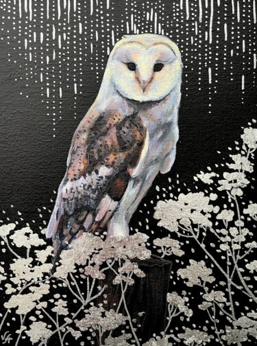 Painting titled "BARN OWL - bird, sm…" by Alona Vakhmistrova, Original Artwork, Acrylic