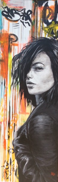 Painting titled "Femme au perfecto" by Val Escoubet, Original Artwork, Acrylic