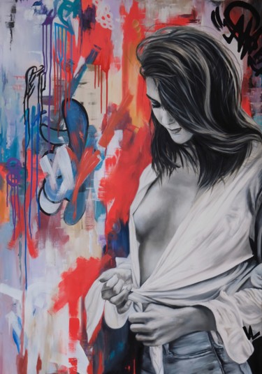 Peinture intitulée "La femme à la chemi…" par Val Escoubet, Œuvre d'art originale, Acrylique
