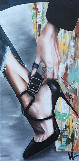 Ζωγραφική με τίτλο "shoes addict" από Val Escoubet, Αυθεντικά έργα τέχνης, Ακρυλικό