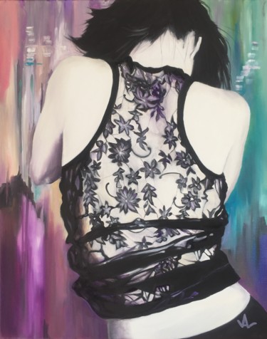 Картина под названием "Try on the lace" - Val Escoubet, Подлинное произведение искусства, Масло