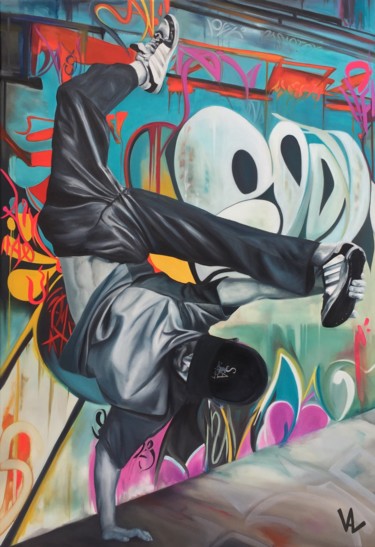 Malarstwo zatytułowany „Urban handstand” autorstwa Val Escoubet, Oryginalna praca, Olej