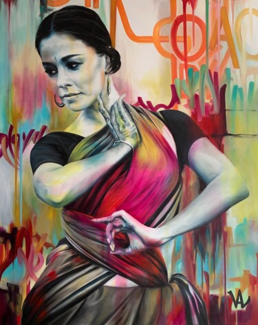 Картина под названием "Face of India" - Val Escoubet, Подлинное произведение искусства, Масло