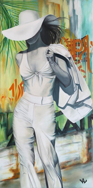 Malerei mit dem Titel "Tropical street" von Val Escoubet, Original-Kunstwerk, Öl