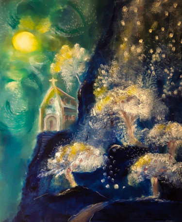 Peinture intitulée "Au clair de lune" par Valerie Nunes, Œuvre d'art originale, Acrylique