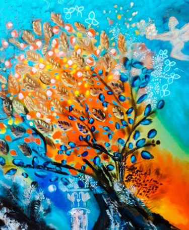 Peinture intitulée "l'arbre de l'ange" par Valerie Nunes, Œuvre d'art originale, Acrylique