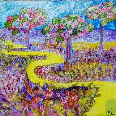 Peinture intitulée "le chemin d'or 4" par Valerie Nunes, Œuvre d'art originale, Aquarelle