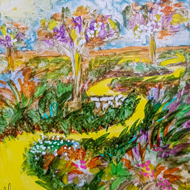 Peinture intitulée "le chemin d'or 5" par Valerie Nunes, Œuvre d'art originale, Aquarelle