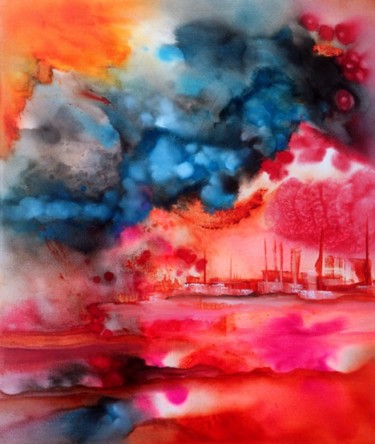 Peinture intitulée "Les maux du ciel" par Valerie Nunes, Œuvre d'art originale, Huile