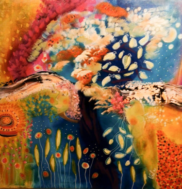 Peinture intitulée "L'arbre aux oiseaux" par Valerie Nunes, Œuvre d'art originale, Acrylique
