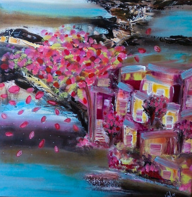 Peinture intitulée "Sous l'arbre le vil…" par Valerie Nunes, Œuvre d'art originale, Acrylique