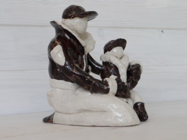 Skulptur mit dem Titel "L'AVIATEUR ET SON F…" von Valerie Perron, Original-Kunstwerk, Keramik