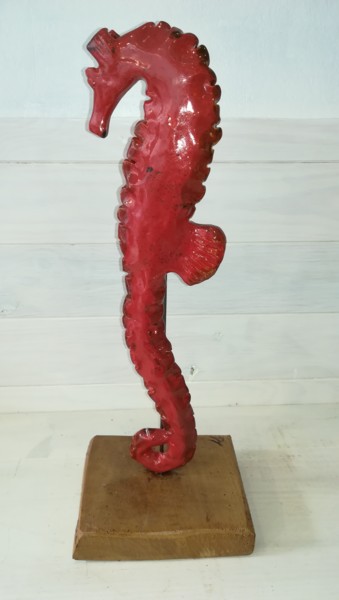 Sculpture titled "L'HIPPOCAMPE ROUGE" by Valerie Perron, Original Artwork, Ceramics