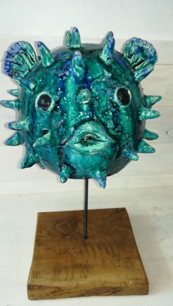 Sculpture titled ""LE GROS FUGU"" by Valerie Perron, Original Artwork, Ceramics