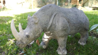 Sculpture titled ""LE RHINO BLANC" -…" by Valerie Perron, Original Artwork, Ceramics