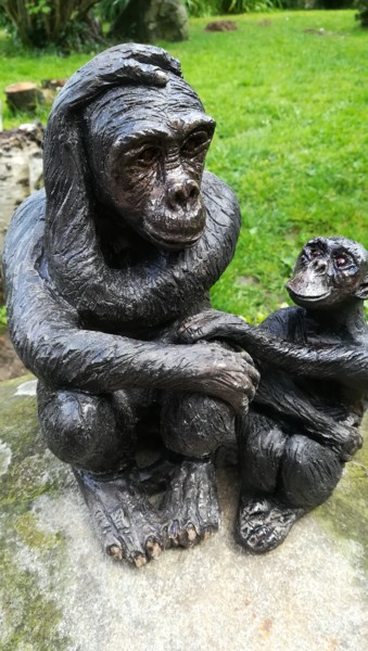 Скульптура под названием "Sculpture chimpanzé…" - Valerie Perron, Подлинное произведение искусства, Терракота
