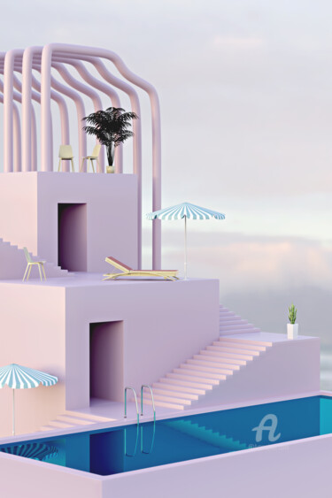 Arte digital titulada "Futuristic hotel" por Val Thoermer, Obra de arte original, Modelado 3D