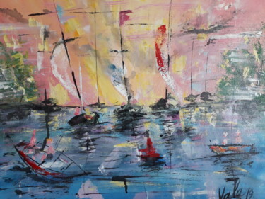 Painting titled "Regata Ii" by Vala, Original Artwork, Acrylic Mounted on Other rigid panel