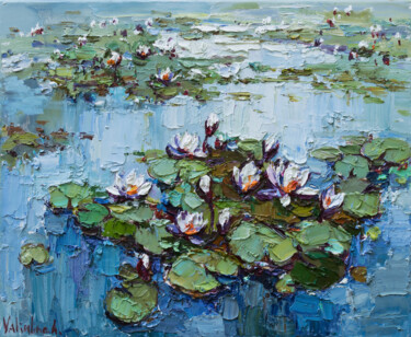 Water Lilies -Pond flowers Impasto Original Oil painting Painting titled "Water Lilies -Pond…" by Anastasiya Valiulina, Original Art, Oil
