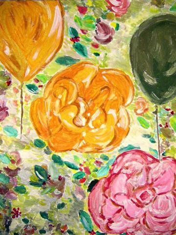 Peinture intitulée "Ballons et fleurs" par Valbrun, Œuvre d'art originale, Huile