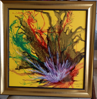 Painting titled "Big Bang Of Colours" by Valdas Nariunas, Original Artwork, Ink Mounted on Aluminium