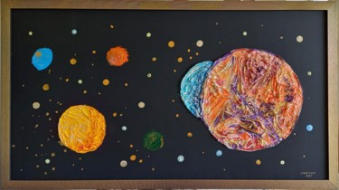 Collages titled "Lakers Planet" by Valdas Nariunas, Original Artwork, Collages Mounted on Wood Panel