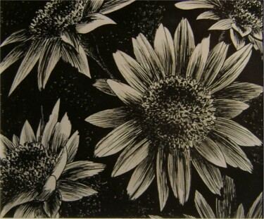 Рисунок под названием "B&W daisies" - Valdecir Balogo, Подлинное произведение искусства, Чернила Установлен на картон