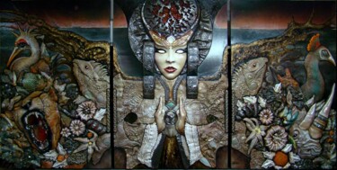 Escultura intitulada "La Diosa del triskel" por Valdif, Obras de arte originais, Cerâmica Montado em Outro painel rígido