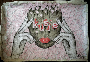Коллажи под названием "Kusje" - Val D'Off, Подлинное произведение искусства, Коллажи