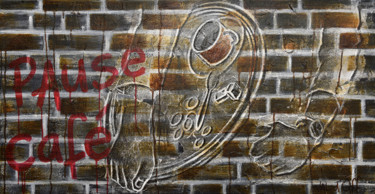 Картина под названием "Pause Café" - Val D'Off, Подлинное произведение искусства