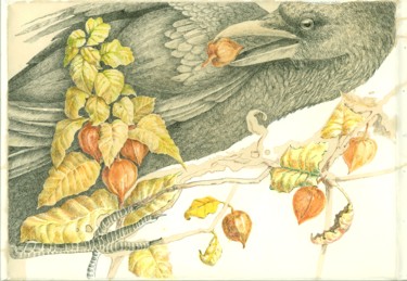 Painting titled "Raven and uvilla.jpg" by Valentina Arepyeva, Original Artwork
