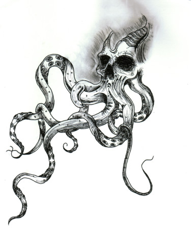 Dessin intitulée "Crâne pieuvre" par Valentine Fasquel, Œuvre d'art originale